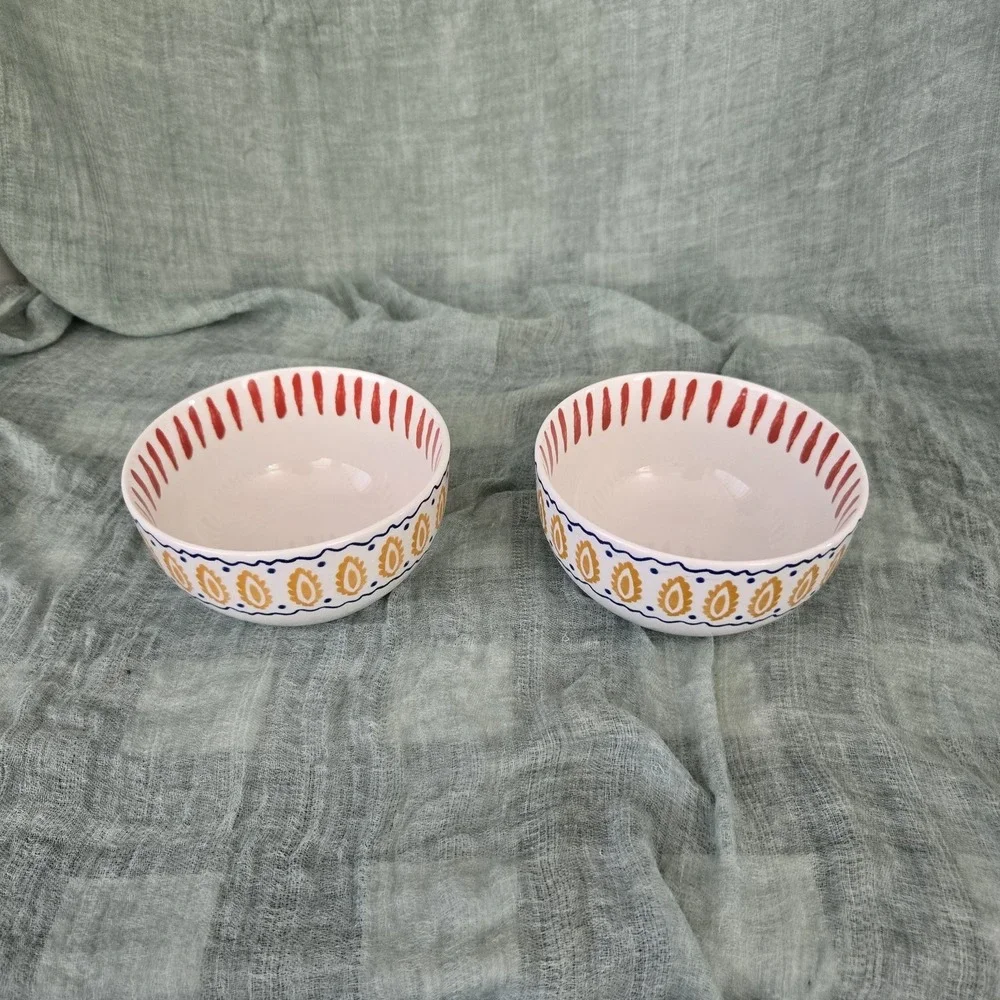 Hobby‎ Lobby The Spring Shop Set Of 2 Cereal Soup Ceramic Colorful Bowls 5.75